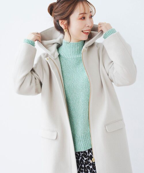 le.coeur blanc（ルクールブラン）の「ウールブレンドフード＆ノーカラーコート（ノーカラーコート・レディース・ライトグレー/ダークグレー/アイボリー・36/38）」の9枚目の写真