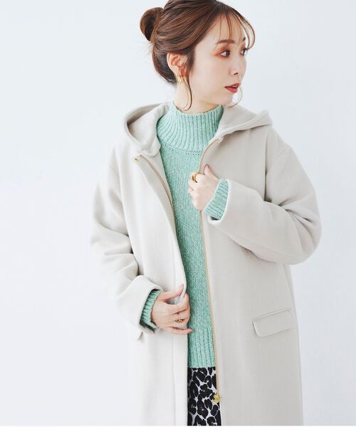 le.coeur blanc（ルクールブラン）の「ウールブレンドフード＆ノーカラーコート（ノーカラーコート・レディース・ライトグレー/ダークグレー/アイボリー・36/38）」の10枚目の写真