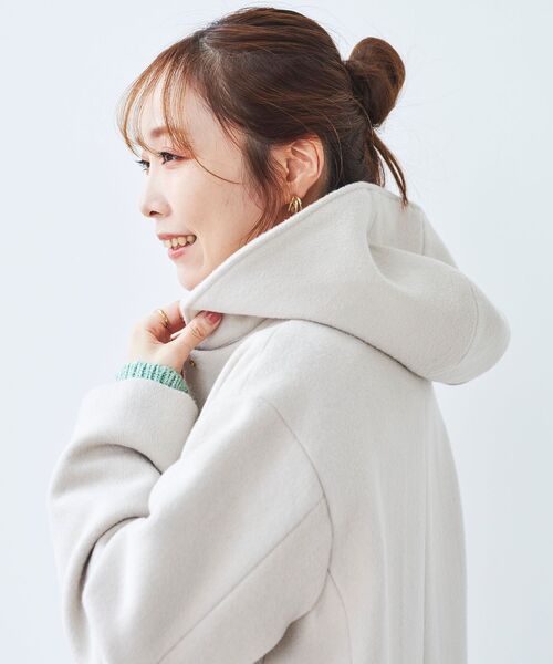 le.coeur blanc（ルクールブラン）の「ウールブレンドフード＆ノーカラーコート（ノーカラーコート・レディース・ライトグレー/ダークグレー/アイボリー・36/38）」の12枚目の写真