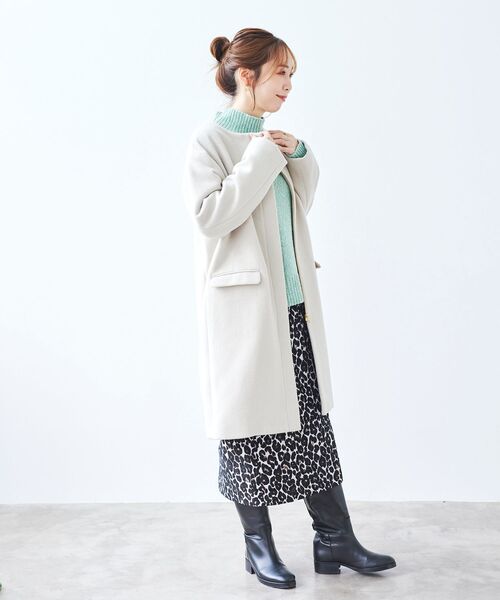 le.coeur blanc（ルクールブラン）の「ウールブレンドフード＆ノーカラーコート（ノーカラーコート・レディース・ライトグレー/ダークグレー/アイボリー・36/38）」の13枚目の写真