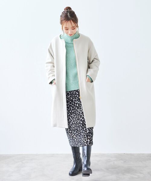 le.coeur blanc（ルクールブラン）の「ウールブレンドフード＆ノーカラーコート（ノーカラーコート・レディース・ライトグレー/ダークグレー/アイボリー・36/38）」の14枚目の写真