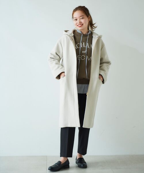 le.coeur blanc（ルクールブラン）の「ウールブレンドフード＆ノーカラーコート（ノーカラーコート・レディース・ライトグレー/ダークグレー/アイボリー・36/38）」の15枚目の写真