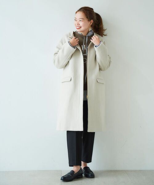 le.coeur blanc（ルクールブラン）の「ウールブレンドフード＆ノーカラーコート（ノーカラーコート・レディース・ライトグレー/ダークグレー/アイボリー・36/38）」の17枚目の写真