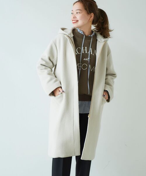 le.coeur blanc（ルクールブラン）の「ウールブレンドフード＆ノーカラーコート（ノーカラーコート・レディース・ライトグレー/ダークグレー/アイボリー・36/38）」の19枚目の写真