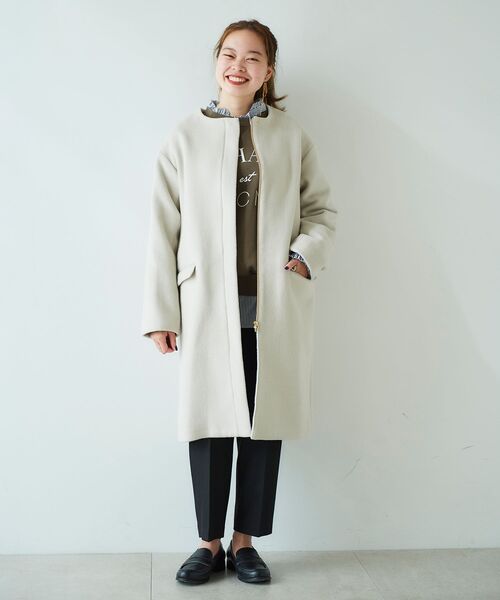 le.coeur blanc（ルクールブラン）の「ウールブレンドフード＆ノーカラーコート（ノーカラーコート・レディース・ライトグレー/ダークグレー/アイボリー・36/38）」の20枚目の写真