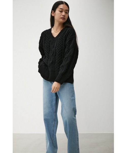 AZUL by moussy(アズールバイマウジー)の「CHENILLE CABLE V/N KNIT TOPS/シェニールケーブルブイネックニットトップス(ニット/セーター・レディース・ブラック/オレンジ/アイボリー/ピンク系その他/ターコイズブルー系・SMALL/MEDIUM)」の18枚目の写真