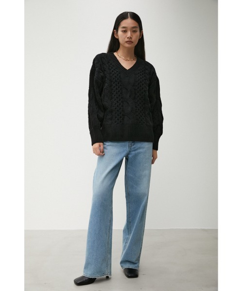 AZUL by moussy(アズールバイマウジー)の「CHENILLE CABLE V/N KNIT TOPS/シェニールケーブルブイネックニットトップス(ニット/セーター・レディース・ブラック/オレンジ/アイボリー/ピンク系その他/ターコイズブルー系・SMALL/MEDIUM)」の7枚目の写真