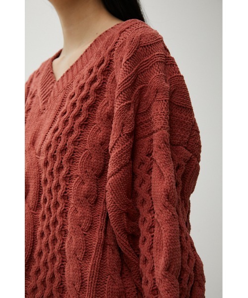 AZUL by moussy(アズールバイマウジー)の「CHENILLE CABLE V/N KNIT TOPS/シェニールケーブルブイネックニットトップス(ニット/セーター・レディース・ブラック/オレンジ/アイボリー/ピンク系その他/ターコイズブルー系・SMALL/MEDIUM)」の21枚目の写真
