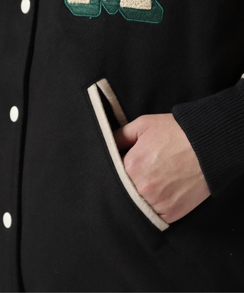 MILKFED.(ミルクフェド)の「MILKFED. × MANASTASH /ミルクフェド×マナスタッシュ SPECIAL STADIUM JUMPER VARSITY JACKET バーシティージャケット スペシャルスタジアムジャンパー(スタジャン・レディース・ブラック/グリーン・MEDIUM/LARGE)」の15枚目の写真