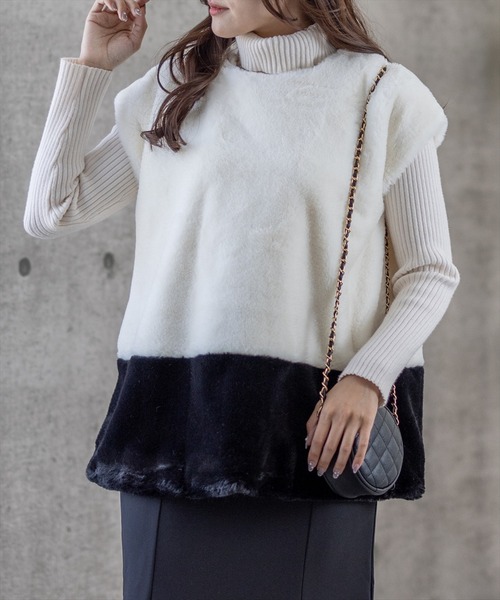 clear(クリア)の「リボン付切替ファートップス(Tシャツ/カットソー・レディース・ブラック/アイボリー/ブラック系その他・F)」の3枚目の写真