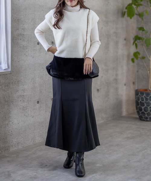 clear(クリア)の「リボン付切替ファートップス(Tシャツ/カットソー・レディース・ブラック/アイボリー/ブラック系その他・F)」の5枚目の写真