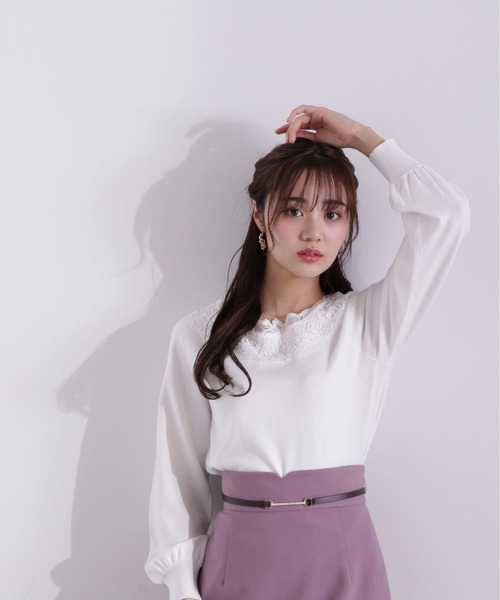 PROPORTION BODY DRESSING（プロポーションボディドレッシング）の「デコルテレースニット / 1213170100（ニット/セーター・レディース・ネイビー/カーキ/ホワイト系その他・FREE）」の16枚目の写真