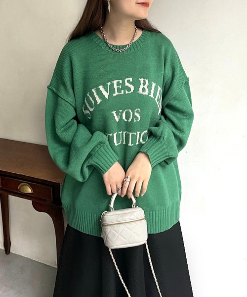 prose verse（プロズヴェール）の「前後2wayジャガードロゴニット（ニット/セーター・レディース・グリーン/アイボリー/ブラック・ﾌﾘ-）」の2枚目の写真