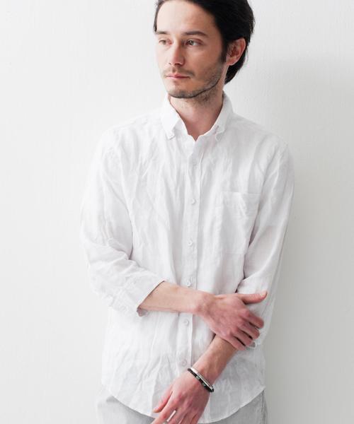 green label relaxing(グリーンレーベルリラクシング)の「LINEN CHAMB BD-R 7/SL シャツ◆(シャツ/ブラウス・メンズ・ネイビー/コバルトブルー/オリーブ/ホワイト・LARGE/X-LARGE/MEDIUM/SMALL)」の1枚目の写真