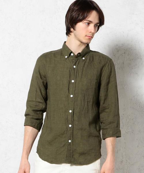 green label relaxing(グリーンレーベルリラクシング)の「LINEN CHAMB BD-R 7/SL シャツ◆(シャツ/ブラウス・メンズ・ネイビー/コバルトブルー/オリーブ/ホワイト・LARGE/X-LARGE/MEDIUM/SMALL)」の2枚目の写真