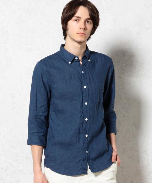 green label relaxing(グリーンレーベルリラクシング)の「LINEN CHAMB BD-R 7/SL シャツ◆(シャツ/ブラウス・メンズ・ネイビー/コバルトブルー/オリーブ/ホワイト・LARGE/X-LARGE/MEDIUM/SMALL)」の4枚目の写真