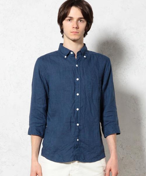 green label relaxing(グリーンレーベルリラクシング)の「LINEN CHAMB BD-R 7/SL シャツ◆(シャツ/ブラウス・メンズ・ネイビー/コバルトブルー/オリーブ/ホワイト・LARGE/X-LARGE/MEDIUM/SMALL)」の13枚目の写真