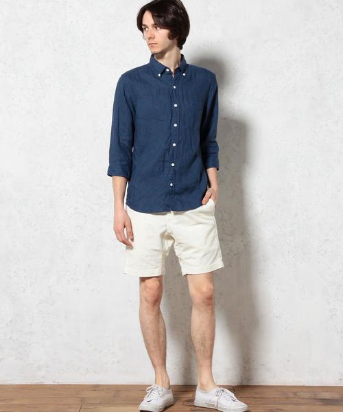 green label relaxing(グリーンレーベルリラクシング)の「LINEN CHAMB BD-R 7/SL シャツ◆(シャツ/ブラウス・メンズ・ネイビー/コバルトブルー/オリーブ/ホワイト・LARGE/X-LARGE/MEDIUM/SMALL)」の6枚目の写真