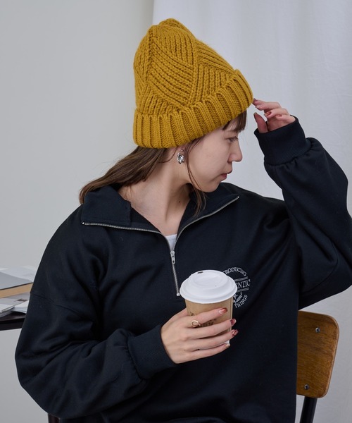 COLONY 2139（コロニートゥーワンスリーナイン）の「裏ボア付きリブ編みニット帽（ニットキャップ/ビーニー・レディース・マスタード/モカ/チャコールグレー/グレー/オフホワイト・FREE）」の5枚目の写真