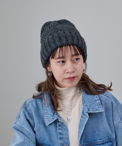 COLONY 2139（コロニートゥーワンスリーナイン）の「裏ボア付きリブ編みニット帽（ニットキャップ/ビーニー・レディース・マスタード/モカ/チャコールグレー/グレー/オフホワイト・FREE）」の21枚目の写真