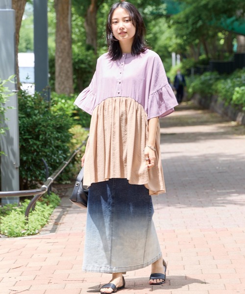 LAVEANGE（ラビアンジェ）の「ギャザーフレアチュニックブラウス（シャツ/ブラウス・レディース・ネイビー/ブラウン/ブラック/オフホワイト/ブルー/パープル/ブルーグレー/イエロー/スミクロ・M/LL/3L/4L/5L）」の16枚目の写真