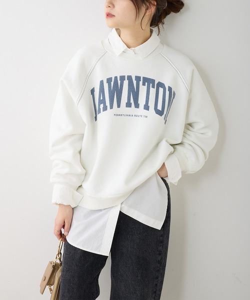 PUAL CE CIN（ピュアルセシン）の「パイルカット裏毛カレッジロゴプルオーバー（スウェット・レディース・オフホワイト/サックスブルー/ナチュラル・FREE）」の2枚目の写真