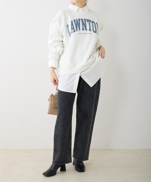 PUAL CE CIN（ピュアルセシン）の「パイルカット裏毛カレッジロゴプルオーバー（スウェット・レディース・オフホワイト/サックスブルー/ナチュラル・FREE）」の9枚目の写真