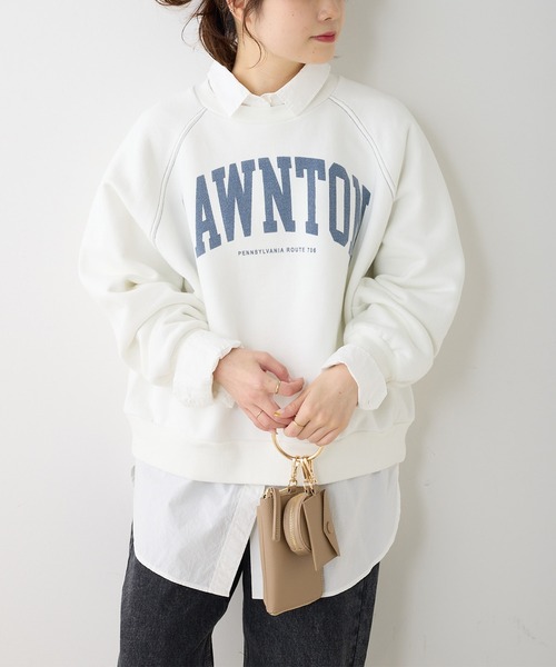 PUAL CE CIN（ピュアルセシン）の「パイルカット裏毛カレッジロゴプルオーバー（スウェット・レディース・オフホワイト/サックスブルー/ナチュラル・FREE）」の6枚目の写真