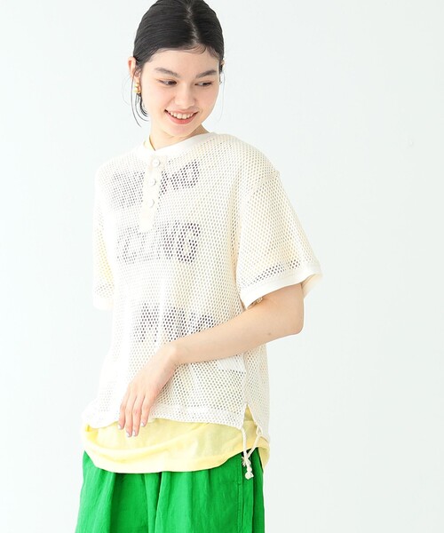 BEAMS BOY(ビームスボーイ)の「BEAMS BOY / メッシュ ヘンリーネック Tシャツ(Tシャツ/カットソー・レディース・ブラック/アイボリー/ロイヤルブルー・FREE)」の5枚目の写真