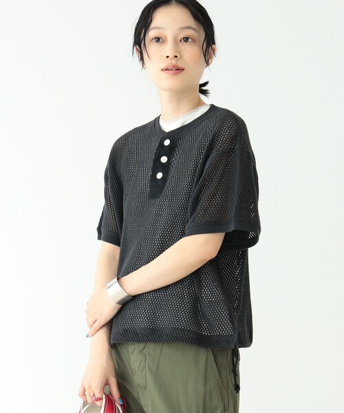 BEAMS BOY(ビームスボーイ)の「BEAMS BOY / メッシュ ヘンリーネック Tシャツ(Tシャツ/カットソー・レディース・ブラック/アイボリー/ロイヤルブルー・FREE)」の7枚目の写真