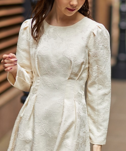 tocco closet（トッコ　クローゼット）の「ウエストタックフラワージャガードワンピース（ワンピース・レディース・ネイビー/アイボリー・M）」の9枚目の写真