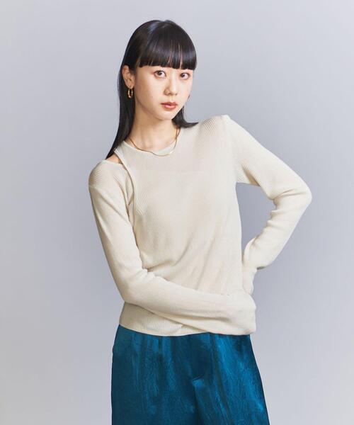 BEAUTY&YOUTH UNITED ARROWS（ビューティーアンドユースユナイテッドアローズ）の「コットンリブ スラッシュ レイヤード プルオーバー（ニット/セーター・レディース・ブラック/オフホワイト/ライム・FREE）」の2枚目の写真