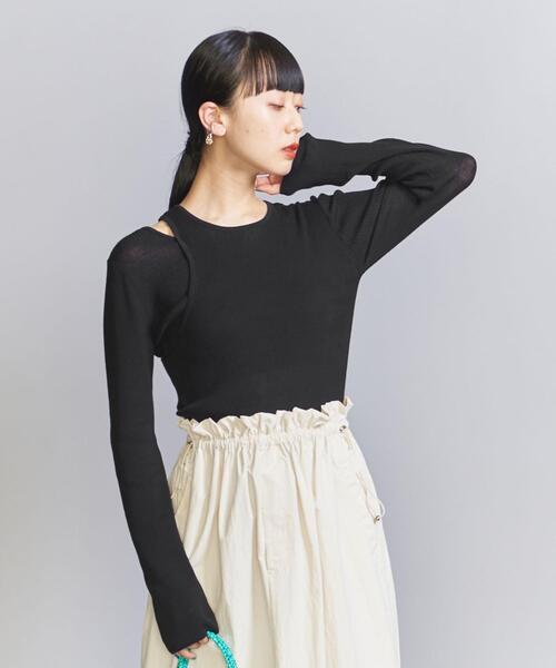 BEAUTY&YOUTH UNITED ARROWS（ビューティーアンドユースユナイテッドアローズ）の「コットンリブ スラッシュ レイヤード プルオーバー（ニット/セーター・レディース・ブラック/オフホワイト/ライム・FREE）」の7枚目の写真