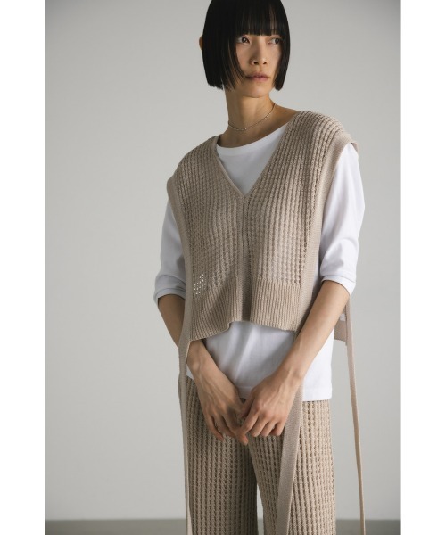 STYLEMIXER（スタイルミキサー）の「ドライニットクロシェベスト（ベスト・レディース・アイボリー/ブラック・FREE）」の6枚目の写真