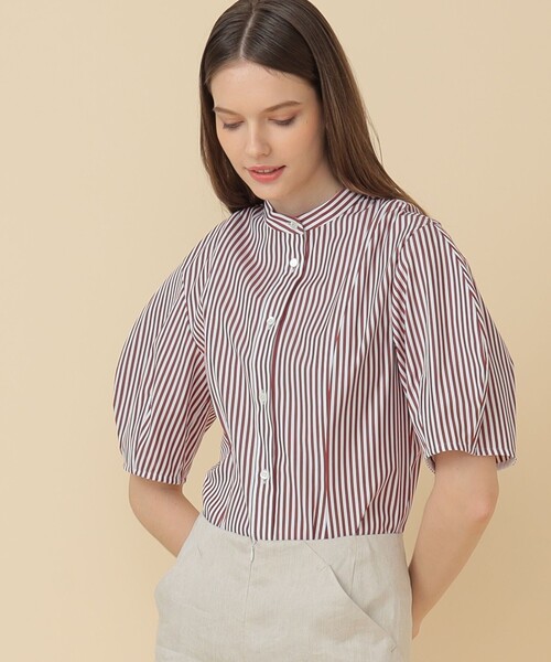 EFFE BEAMS（エッフェビームス）の「EFFE BEAMS / ストライプ ボリュームスリーブ ブラウス（シャツ/ブラウス・レディース・レッド/ブラック・38/36）」の7枚目の写真