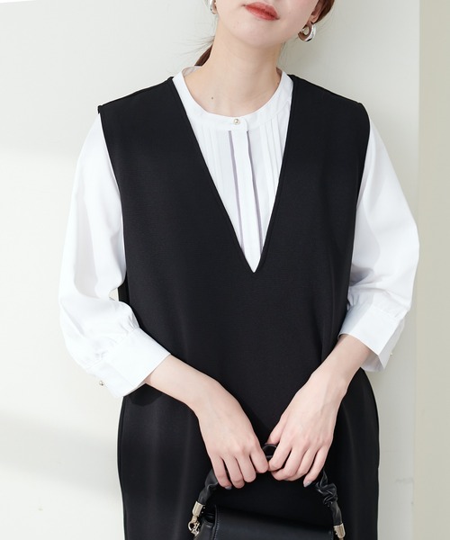 natural couture(ナチュラルクチュール)の「ピンタック×パイピング5分袖ブラウス(シャツ/ブラウス・レディース・その他1/ミント/オフホワイト/ピンク・FREE)」の3枚目の写真