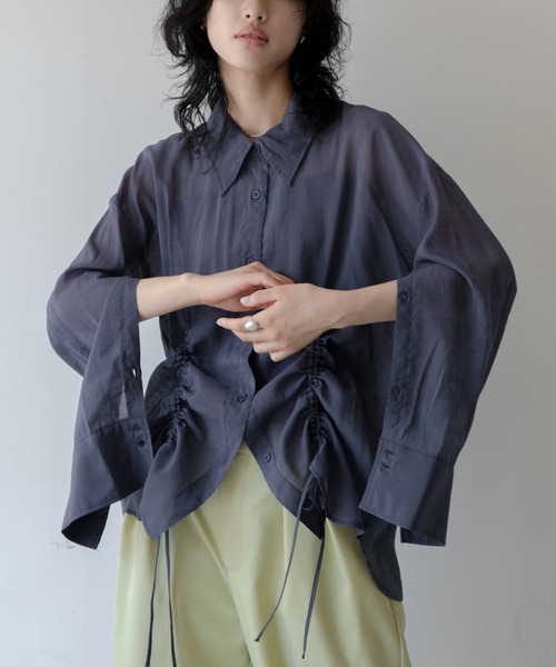 VACANCY(ヴァカンシー)の「スリットドロストシアーシャツ(シャツ/ブラウス・レディース・ホワイト/ブルー・FREE)」の2枚目の写真