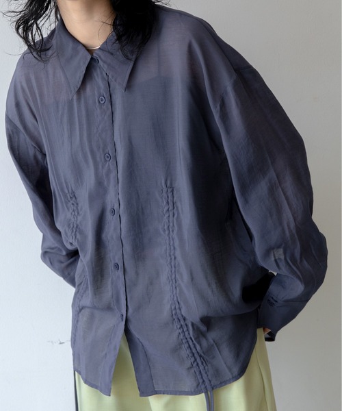 VACANCY(ヴァカンシー)の「スリットドロストシアーシャツ(シャツ/ブラウス・レディース・ホワイト/ブルー・FREE)」の6枚目の写真