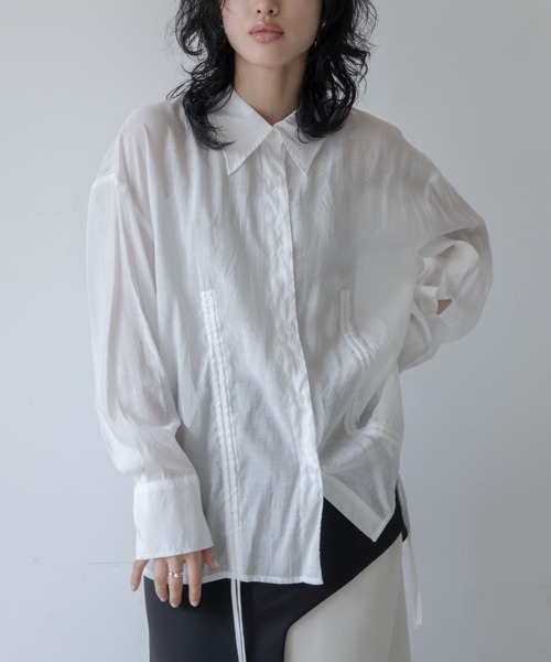 VACANCY(ヴァカンシー)の「スリットドロストシアーシャツ(シャツ/ブラウス・レディース・ホワイト/ブルー・FREE)」の14枚目の写真