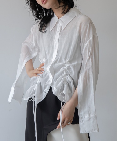 VACANCY(ヴァカンシー)の「スリットドロストシアーシャツ(シャツ/ブラウス・レディース・ホワイト/ブルー・FREE)」の8枚目の写真