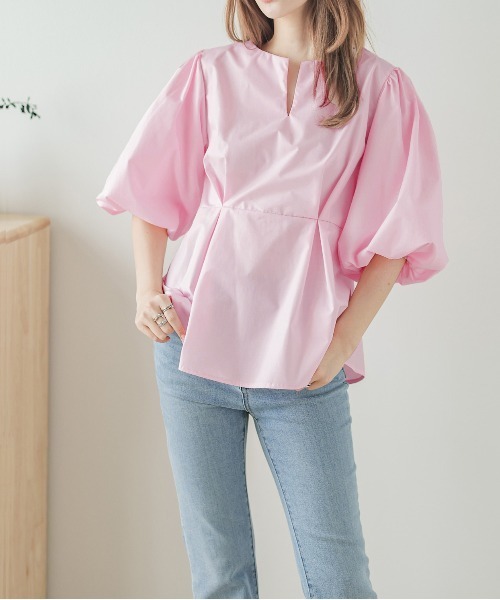 AMELY(エミリー)の「キーネックブラウス(シャツ/ブラウス・レディース・イエロー/ピンク/ホワイト/ブラック・M/L)」の4枚目の写真