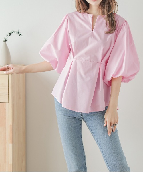 AMELY(エミリー)の「キーネックブラウス(シャツ/ブラウス・レディース・イエロー/ピンク/ホワイト/ブラック・M/L)」の13枚目の写真