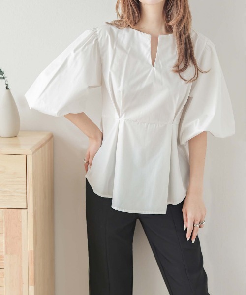 AMELY(エミリー)の「キーネックブラウス(シャツ/ブラウス・レディース・イエロー/ピンク/ホワイト/ブラック・M/L)」の22枚目の写真