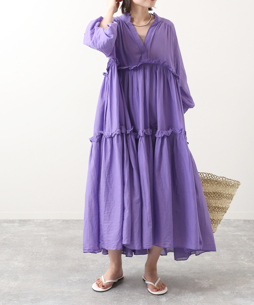 【美品】スローブイエナ SLOBE IENA ロングワンピース 更紗パープル SLOBE IENA（ロングワンピース/マキシワンピース）のフリマ