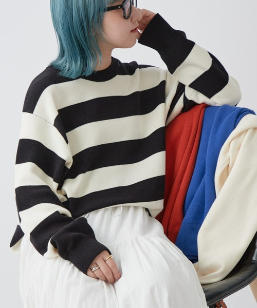 CIAOPANIC TYPY（チャオパニックティピー）の「【ユニセックス】ウォッシャブルスウェットライクニット（ニット/セーター・メンズ・オレンジ/ブラック×ホワイト/グリーン/ブラック/ブルー/グレー/オフホワイト・SMALL/MEDIUM/LARGE/X-LARGE）」の15枚目の写真