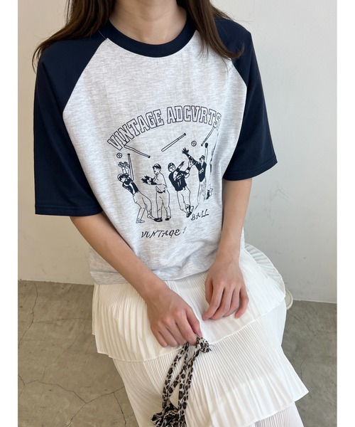 WC(ダブル シー)の「ベースボールモチーフラグランTシャツ(Tシャツ/カットソー・レディース・ネイビー/レッド/グリーン・FREE)」の1枚目の写真