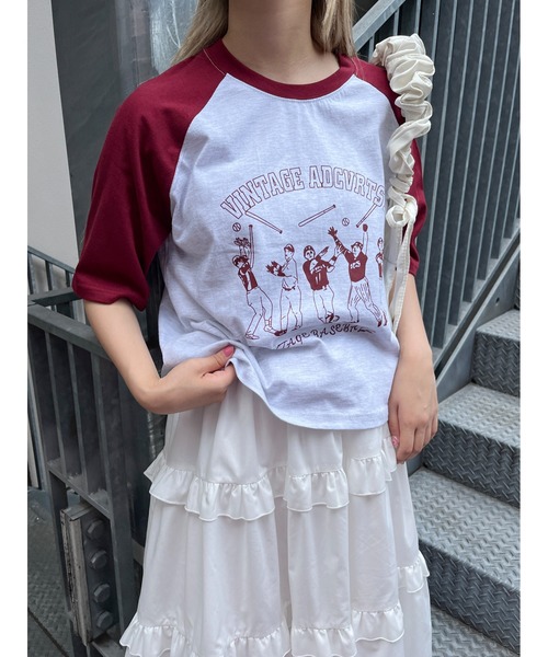 WC(ダブル シー)の「ベースボールモチーフラグランTシャツ(Tシャツ/カットソー・レディース・ネイビー/レッド/グリーン・FREE)」の19枚目の写真