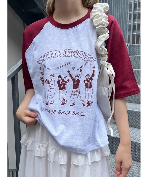 WC(ダブル シー)の「ベースボールモチーフラグランTシャツ(Tシャツ/カットソー・レディース・ネイビー/レッド/グリーン・FREE)」の21枚目の写真