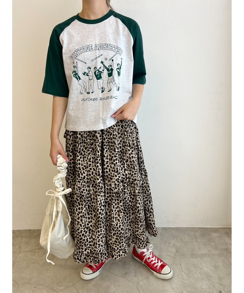 WC(ダブル シー)の「ベースボールモチーフラグランTシャツ(Tシャツ/カットソー・レディース・ネイビー/レッド/グリーン・FREE)」の4枚目の写真