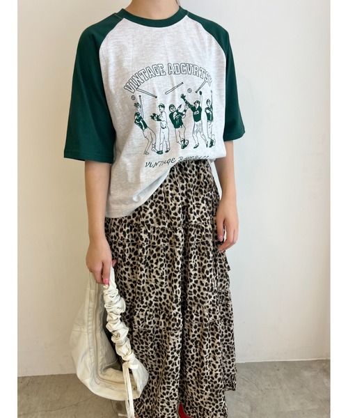 WC(ダブル シー)の「ベースボールモチーフラグランTシャツ(Tシャツ/カットソー・レディース・ネイビー/レッド/グリーン・FREE)」の5枚目の写真
